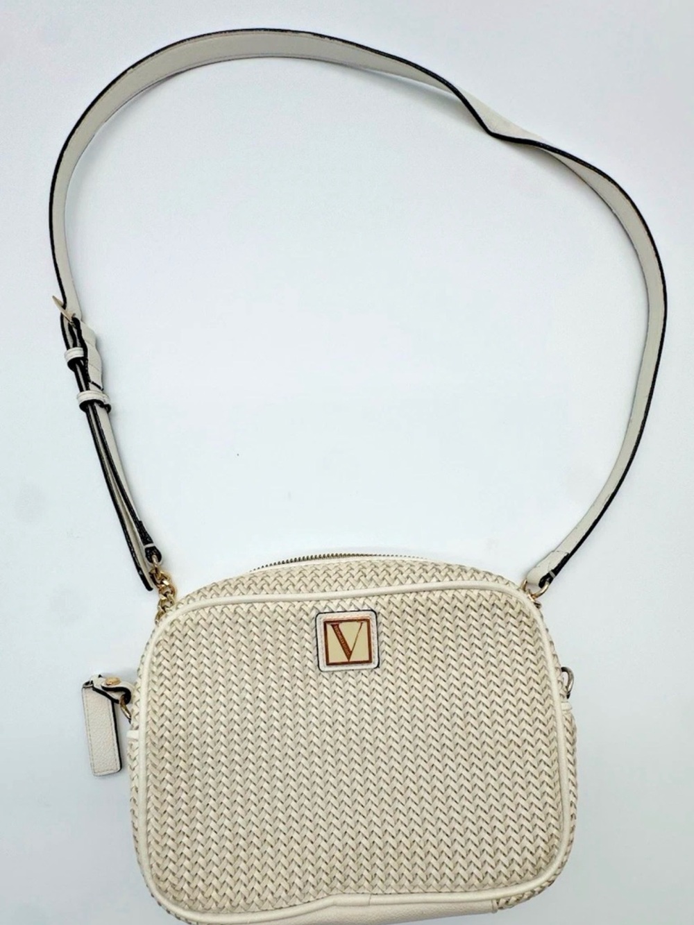 Victoria's Secret White Faux Leather Woven Crossbody Bag Purse